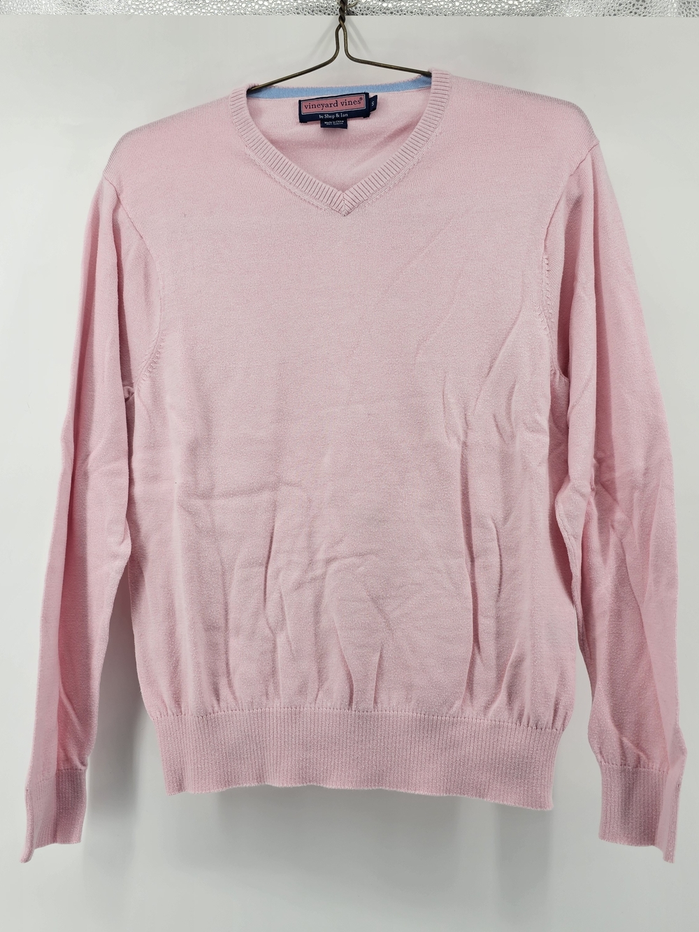 Vineyard Vines Pink Cotton Silk Wool Blend V-Neck Sweater Small S